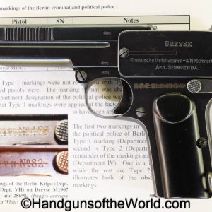 Dreyse, 1907, 7.65mm, Berlin Police, Reissue, with Provenance, Berlin, Police, handgun, pistol, C&R, collectible, pocket, 32, .32, acp, auto, 7.65, German