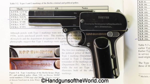 Dreyse, 1907, 7.65mm, Berlin Police, Reissue, with Provenance, Berlin, Police, handgun, pistol, C&R, collectible, pocket, 32, .32, acp, auto, 7.65, German