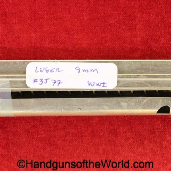 Luger, P.08, 9mm, Magazine-Clip, WWI, Era, WW1, original, collectible, German, Germany, #3577, 3577, magazine, mag, clip, P08, P 08, P-08, handgun, pistol