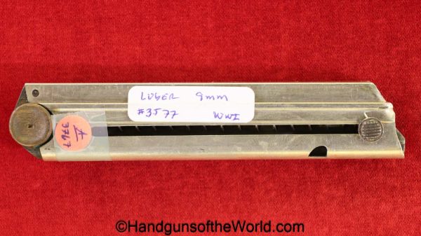 Luger, P.08, 9mm, Magazine-Clip, WWI, Era, WW1, original, collectible, German, Germany, #3577, 3577, magazine, mag, clip, P08, P 08, P-08, handgun, pistol