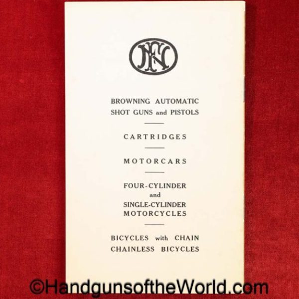 FN, Browning, 1906, Manual, 1905, English Language, English, original, collectible, Belgian, Belgium, handgun, pistol, hand gun, VP, Vest Pocket, model