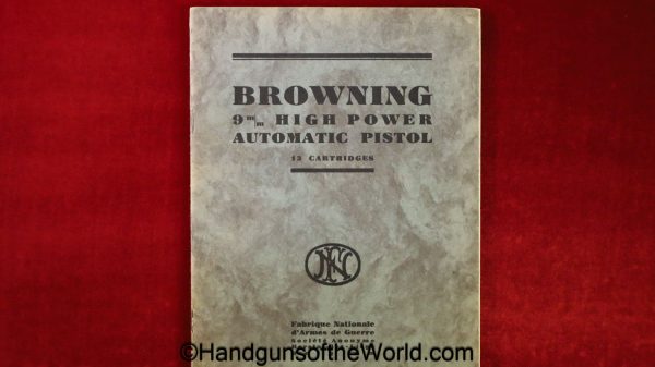 FN, Browning, High Power, Manual, Pre-War, Pre War, original, collectible, English, language, dated, March, 1935, Green Cover, Green, BHP, Hi Power