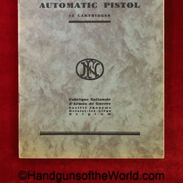FN, Browning, High Power, Manual, Pre-War, Pre War, original, collectible, English, language, dated, March, 1935, Green Cover, Green, BHP, Hi Power
