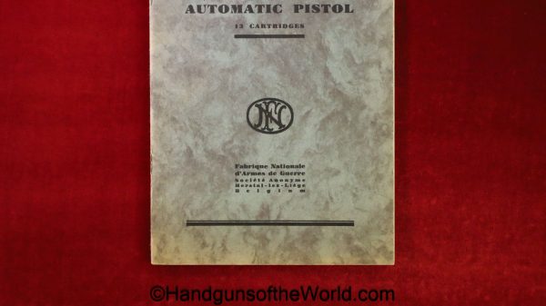 FN, Browning, High Power, Manual, Pre-War, Pre War, original, collectible, English, language, dated, March, 1935, Green Cover, Green, BHP, Hi Power