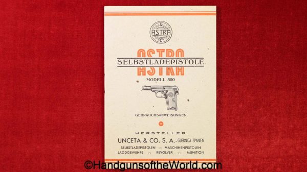 Astra, 300, Manual, original, collectible, WWII, WW2, German, Language, Germany, Spain, Spanish, historic, historical, vintage, real, old