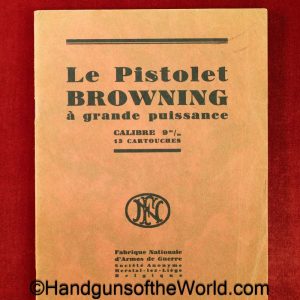 FN, Browning, High Power, Manual, Pre-War, Pre War, original, collectible, French, language, dated, March 1939, 1939, France, Belgian, Belgium, BHP, Hi Power