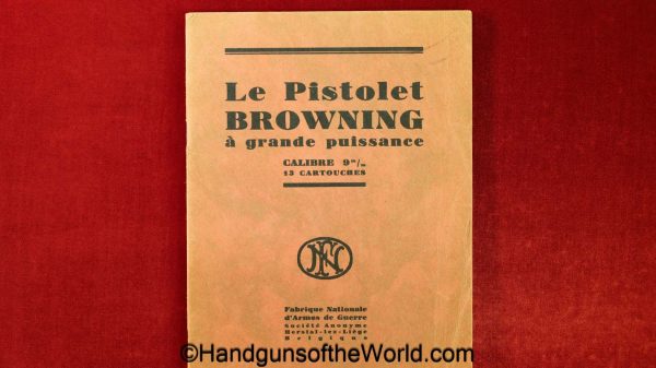 FN, Browning, High Power, Manual, Pre-War, Pre War, original, collectible, French, language, dated, March 1939, 1939, France, Belgian, Belgium, BHP, Hi Power