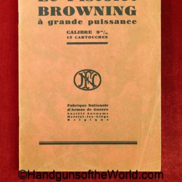 FN, Browning, High Power, Manual, Pre-War, Pre War, original, collectible, French, language, dated, March 1939, 1939, France, Belgian, Belgium, BHP, Hi Power