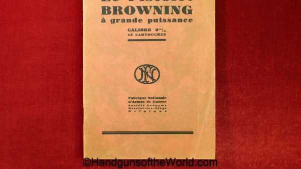 FN, Browning, High Power, Manual, Pre-War, Pre War, original, collectible, French, language, dated, March 1939, 1939, France, Belgian, Belgium, BHP, Hi Power