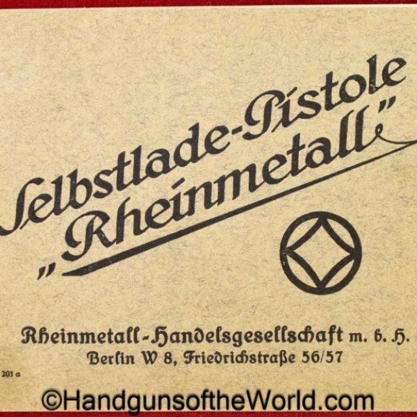 Rheinmetall, Pocket, Pistol, Manual, Pocket Pistol, Neumodell, New Model, original, collectible, German, Germany, handgun, real, vintage, old, historical