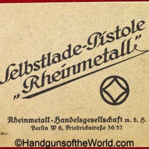 Rheinmetall, Pocket, Pistol, Manual, Pocket Pistol, Neumodell, New Model, original, collectible, German, Germany, handgun, real, vintage, old, historical