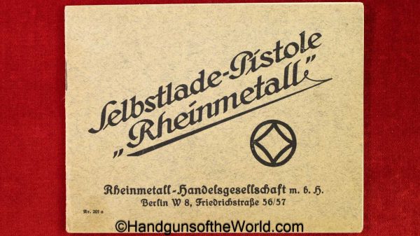 Rheinmetall, Pocket, Pistol, Manual, Pocket Pistol, Neumodell, New Model, original, collectible, German, Germany, handgun, real, vintage, old, historical