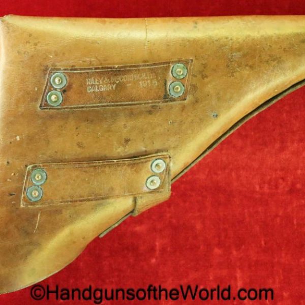 Webley, Mark I-V, Revolver, Holster, Left Hand, Naval, Pattern, brown, leather, Riley & McCormick-Calgary, 1915, original, collectible, Navy, British, English
