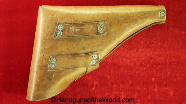Webley, Mark I-V, Revolver, Holster, Left Hand, Naval, Pattern, brown, leather, Riley & McCormick-Calgary, 1915, original, collectible, Navy, British, English