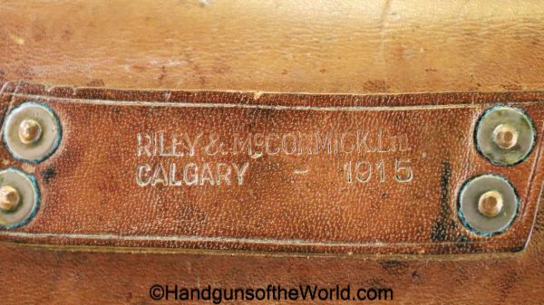 Webley, Mark I-V, Revolver, Holster, Left Hand, Naval, Pattern, brown, leather, Riley & McCormick-Calgary, 1915, original, collectible, Navy, British, English