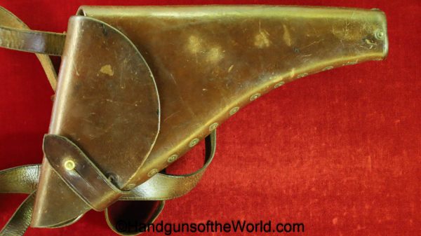 Webley, WG, Mark VI, Revolver, Holster, Naval, Pattern, Navy, RMS, brown, leather, with copper rivets, original, collectible, handgun, vintage, real, model