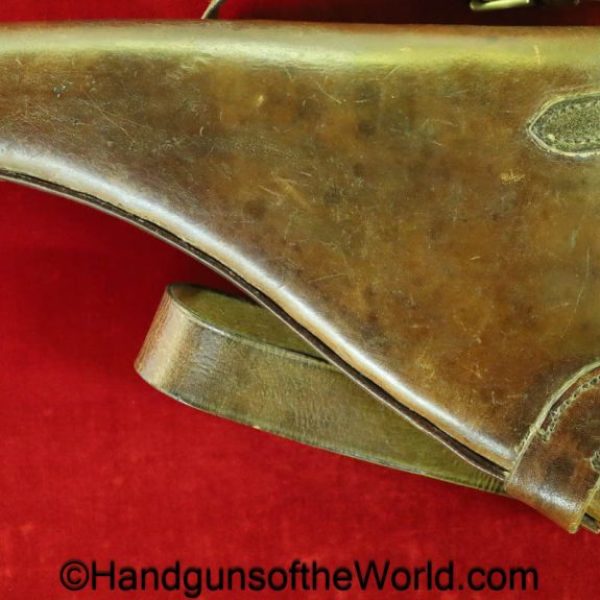 Webley, WG, Mark VI, Revolver, Holster, Naval, Pattern, Navy, RMS, brown, leather, with copper rivets, original, collectible, handgun, vintage, real, model