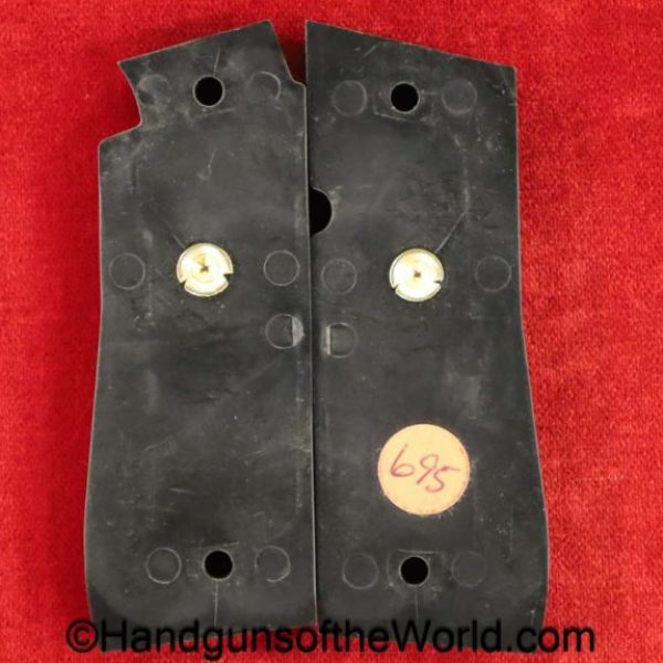 Colt, Government .380, Grips, Government, 380, .380, acp, auto, handgun, pistol, original, collectible, black, plastic, with silver Colt medallions
