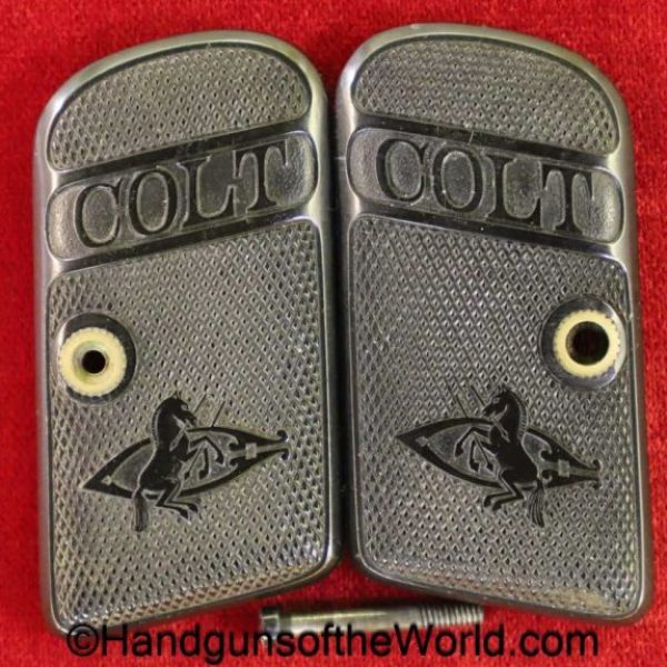 Colt, 1908, .25 Caliber, Grips, Hard rubber, early round top, original, collectible, pair, set, rubber, early, round top, VP, vest pocket, 25, .25