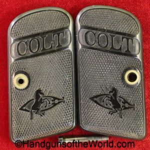 Colt, 1908, .25 Caliber, Grips, Hard rubber, early round top, original, collectible, pair, set, rubber, early, round top, VP, vest pocket, 25, .25