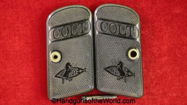 Colt, 1908, .25 Caliber, Grips, Hard rubber, early round top, original, collectible, pair, set, rubber, early, round top, VP, vest pocket, 25, .25