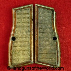 Browning, FN, High Power, Grips, Original, Pistol, Grip, Checkered walnut, red, paint, post war, Post-War, Walnut, Wood, Wooden, collectible, set, pair
