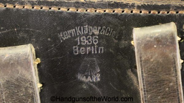 Luger, P.08, Holster, German, WWII, Dated, 1936, Black, Leather, Hardshell, Kern-Klager & Cie, original, collectible, Germany, WW2, P08, P-08, P 08, pistol