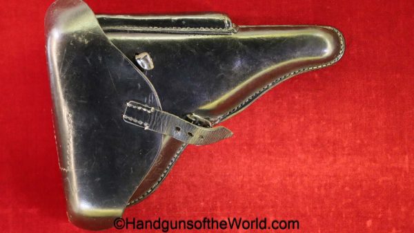 Luger, P.08, Holster, German, WWII, Dated, 1942, original, collectible, WW2, Germany, Black, Leather, Hardshell, CWW, 1942, WaA750, P08, P-08, P 08