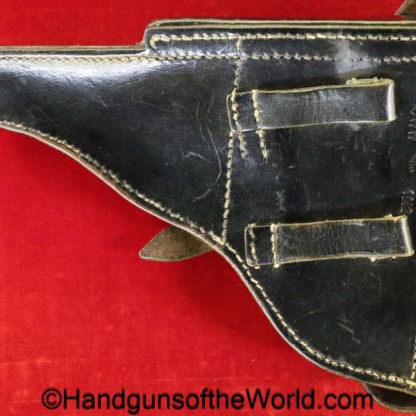 Luger, P.08, Holster, German, WWII, Dated, 1942, original, collectible, WW2, Germany, Black, Leather, Hardshell, CWW, 1942, WaA750, P08, P-08, P 08