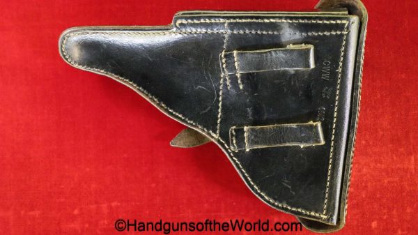 Luger, P.08, Holster, German, WWII, Dated, 1942, original, collectible, WW2, Germany, Black, Leather, Hardshell, CWW, 1942, WaA750, P08, P-08, P 08
