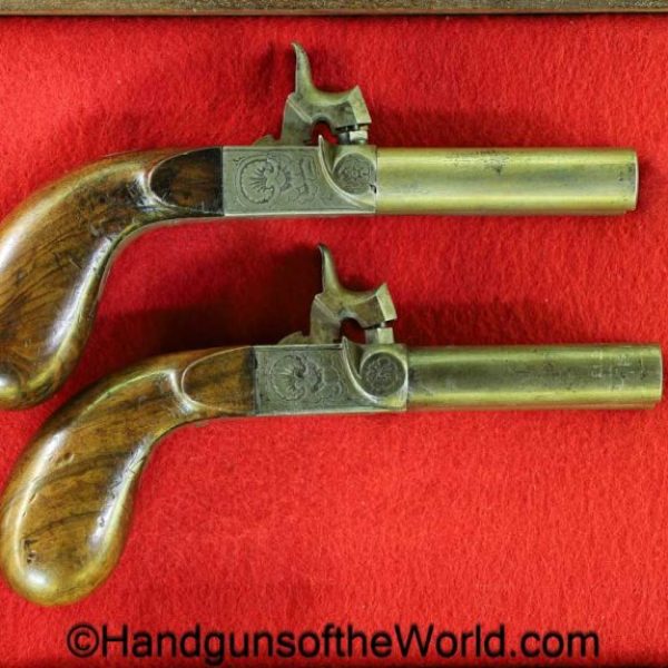 Percussion, Double Barrel, Boot Pistols, .44, Matching Pair, Pair, Set, handgun, pistol, single shot, boot, collectible, antique, non-ffl, non ffl, 44