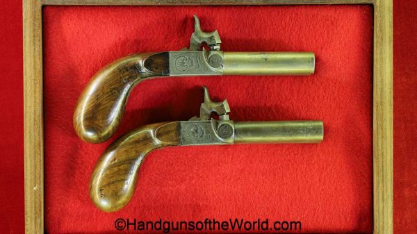 Percussion, Double Barrel, Boot Pistols, .44, Matching Pair, Pair, Set, handgun, pistol, single shot, boot, collectible, antique, non-ffl, non ffl, 44