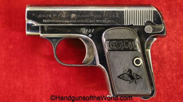 Colt, 1908, .25, 1909, handgun, pistol, C&R, collectible, VP, Vest Pocket, 25, acp, auto, 6.35, 6.35mm, model, N, American, Americana, US, USA, America