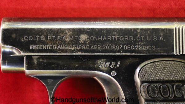 Colt, 1908, .25, 1909, handgun, pistol, C&R, collectible, VP, Vest Pocket, 25, acp, auto, 6.35, 6.35mm, model, N, American, Americana, US, USA, America