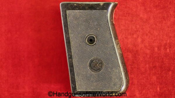 CZ-38, Grip, brown, Bakelite, with the CZ logo, original, collectible, CZ, 38, CZ38, CZ 38, handgun, pistol, Czech, Czechoslovakia, vintage, real, old