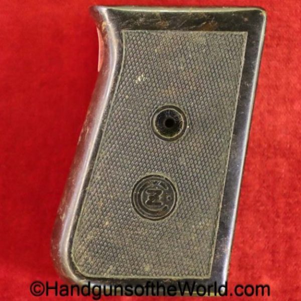 CZ-38, Grip, brown, Bakelite, with the CZ logo, original, collectible, CZ, 38, CZ38, CZ 38, handgun, pistol, Czech, Czechoslovakia, vintage, real, old