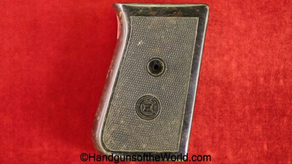 CZ-38, Grip, brown, Bakelite, with the CZ logo, original, collectible, CZ, 38, CZ38, CZ 38, handgun, pistol, Czech, Czechoslovakia, vintage, real, old