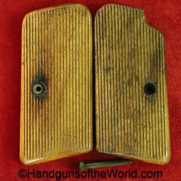 Femaru, P.Mod 37, Grips, original, collectible, P, Mod, 37, German, Germany, WWII, WW2, wood, wooden, lined, walnut, pair, set, handgun, pistol
