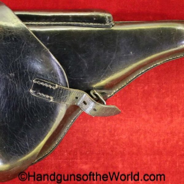 Luger, P.08, Holster, German, WWII, Dated, 1938, Black, Leather, Hardshell, Lederwarenwerk-Curt Vogel-Cottbus, WaA94, original, collectible, WW2, Germany