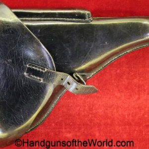Luger, P.08, Holster, German, WWII, Dated, 1938, Black, Leather, Hardshell, Lederwarenwerk-Curt Vogel-Cottbus, WaA94, original, collectible, WW2, Germany