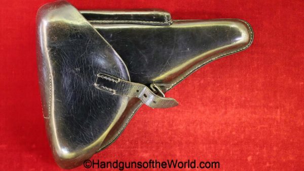 Luger, P.08, Holster, German, WWII, Dated, 1938, Black, Leather, Hardshell, Lederwarenwerk-Curt Vogel-Cottbus, WaA94, original, collectible, WW2, Germany