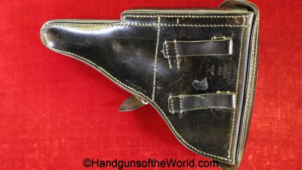 Luger, P.08, Holster, German, WWII, Dated, 1938, Black, Leather, Hardshell, Lederwarenwerk-Curt Vogel-Cottbus, WaA94, original, collectible, WW2, Germany