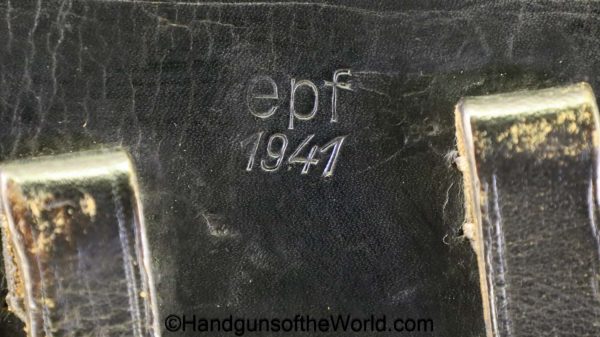 Luger, P.08, Holster, German, WWII, Dated, 1941, Black, leather, hardshell, EPF, WaA195, original, collectible, Germany, WW2, P08, P 08, P-08, handgun, pistol