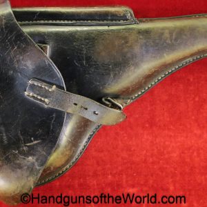 Luger, P.08, Holster, German, WWII, Dated, 1936, Black, Leather, Hardshell, Ryfel & Borns-Hanover, WaA330, original, collectible, WW2, Germany, P08, P 08