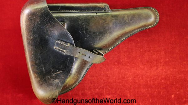 Luger, P.08, Holster, German, WWII, Dated, 1936, Black, Leather, Hardshell, Ryfel & Borns-Hanover, WaA330, original, collectible, WW2, Germany, P08, P 08