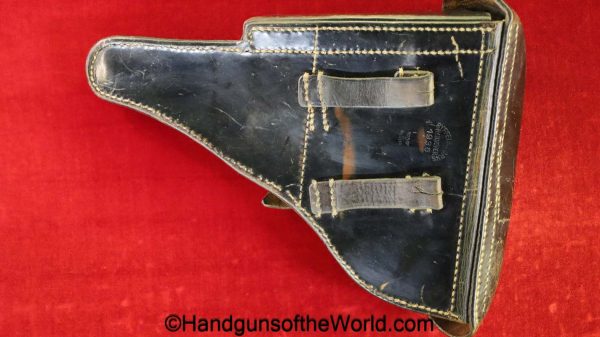 Luger, P.08, Holster, German, WWII, Dated, 1936, Black, Leather, Hardshell, Ryfel & Borns-Hanover, WaA330, original, collectible, WW2, Germany, P08, P 08
