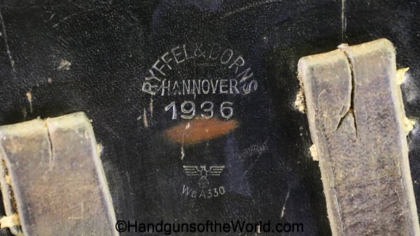 Luger, P.08, Holster, German, WWII, Dated, 1936, Black, Leather, Hardshell, Ryfel & Borns-Hanover, WaA330, original, collectible, WW2, Germany, P08, P 08