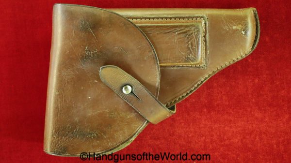 Mauser, HSc, Holster, WWII, Era, Brown, leather, unmarked, commercial pattern, commercial, original, collectible, WW2, German, Germany, handgun, pistol