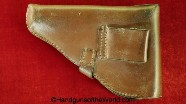 Mauser, HSc, Holster, WWII, Era, Brown, leather, unmarked, commercial pattern, commercial, original, collectible, WW2, German, Germany, handgun, pistol