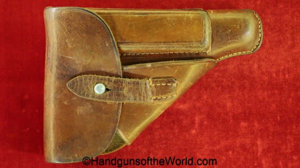 Mauser, HSc, Holster, WWII, Era, Brown, leather, breakaway, unmarked, original, collectible, period, German, Germany, WW2, handgun, pistol, hand gun